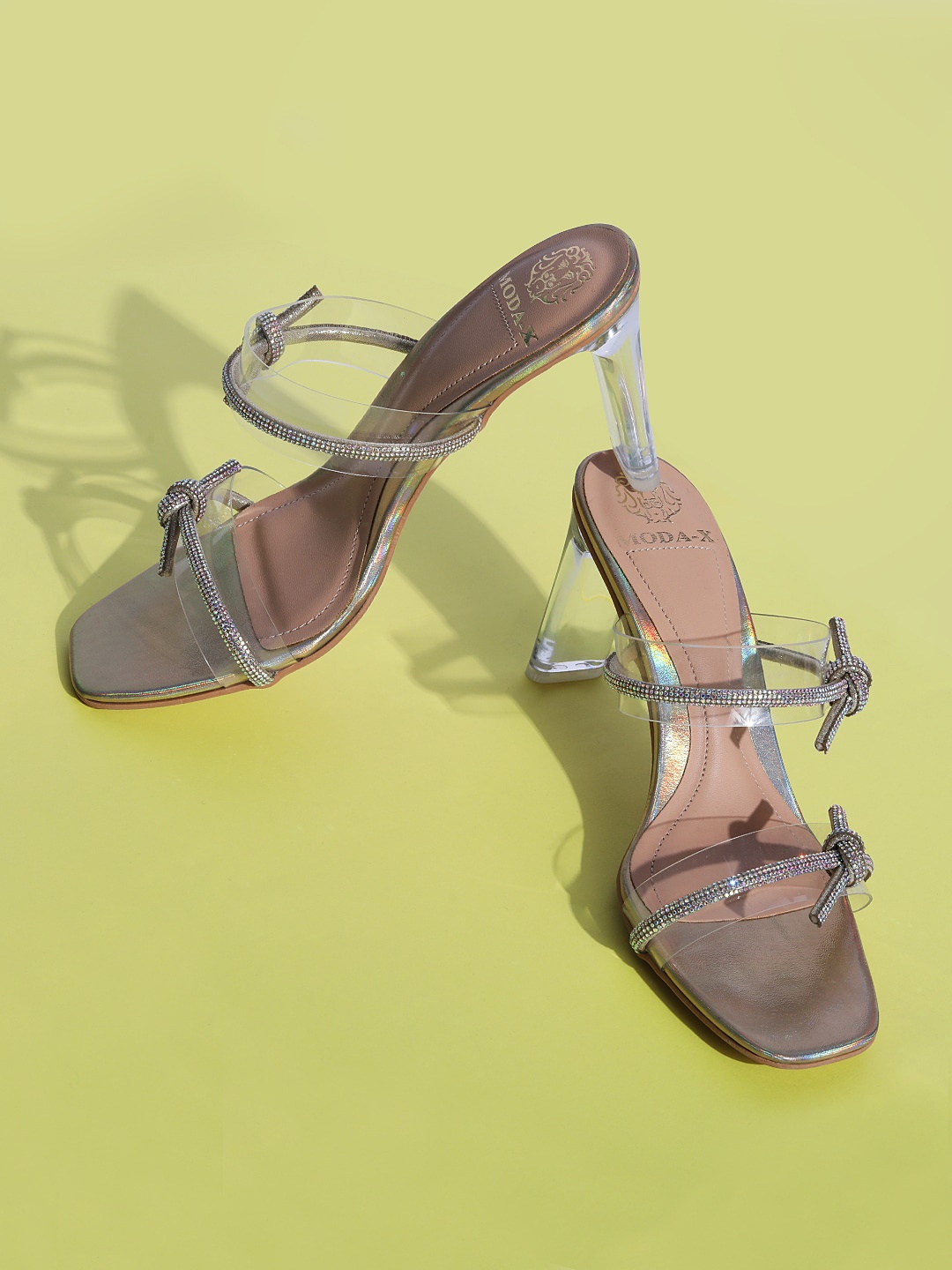

MODA-X Embellished Open Toe Block Heels, Gold