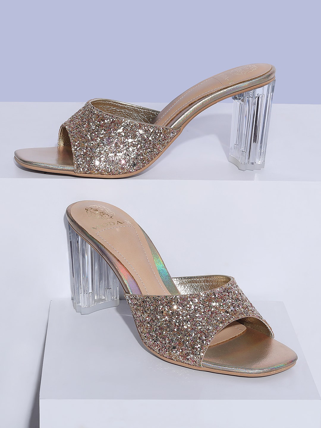 

MODA-X Embellished Open Toe Block Heels, Gold