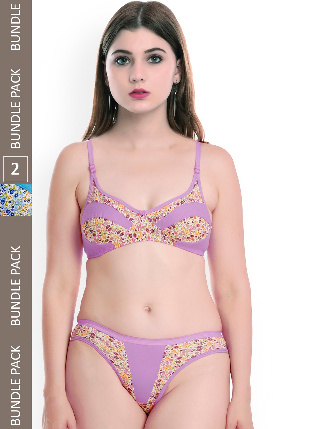 

AROUSY Pack Of 2 Floral Printed Cotton Lingerie Set, Purple