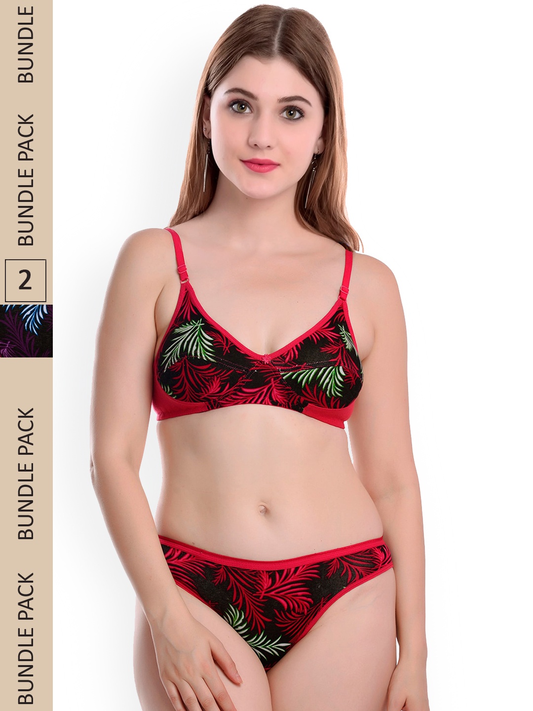 

AROUSY Pack Of 2 Printed Cotton Lingerie Set, Maroon