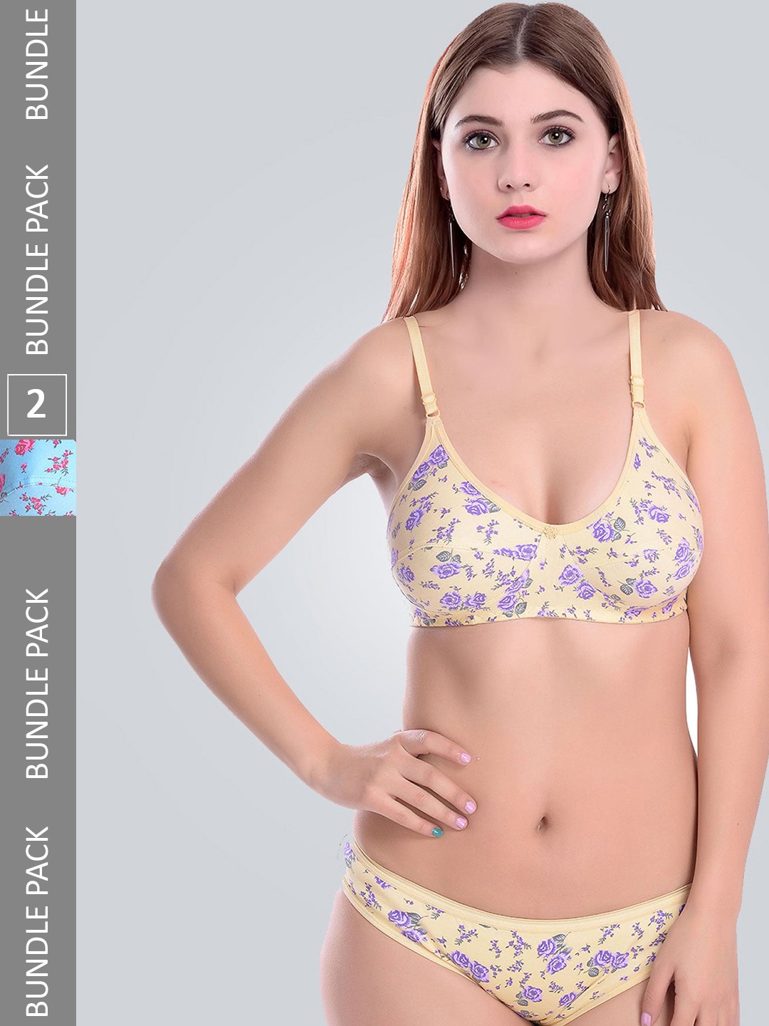 

AROUSY Pack Of 2 Floral Printed Cotton Lingerie Set, Blue