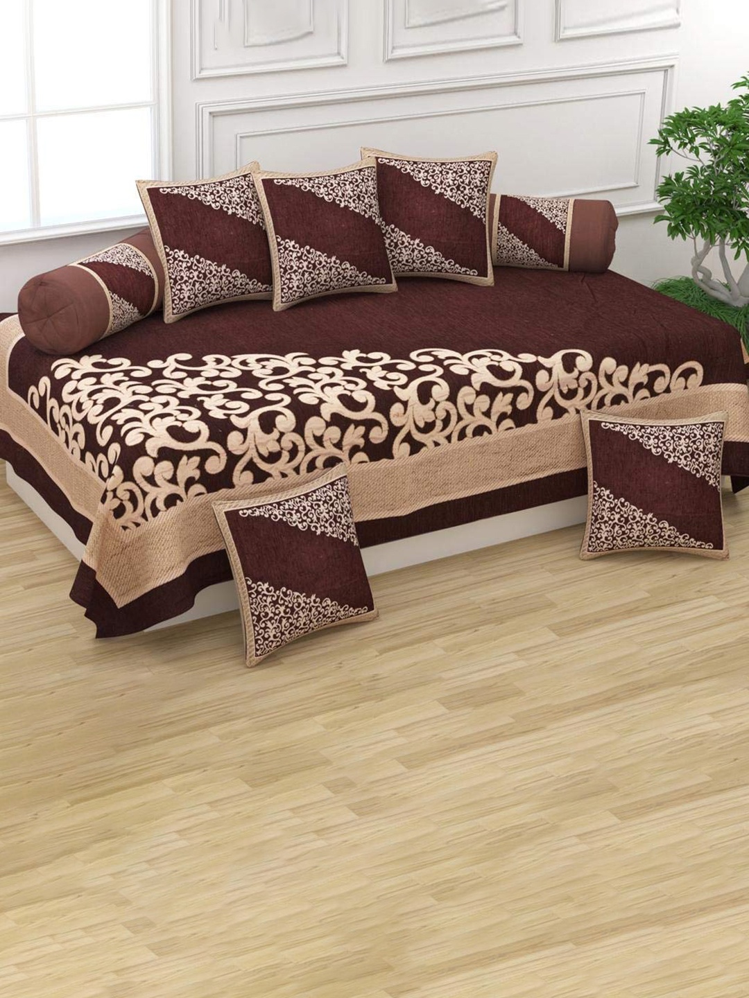 

Bajo's 8-Pcs Brown Printed Velvet Diwan Set