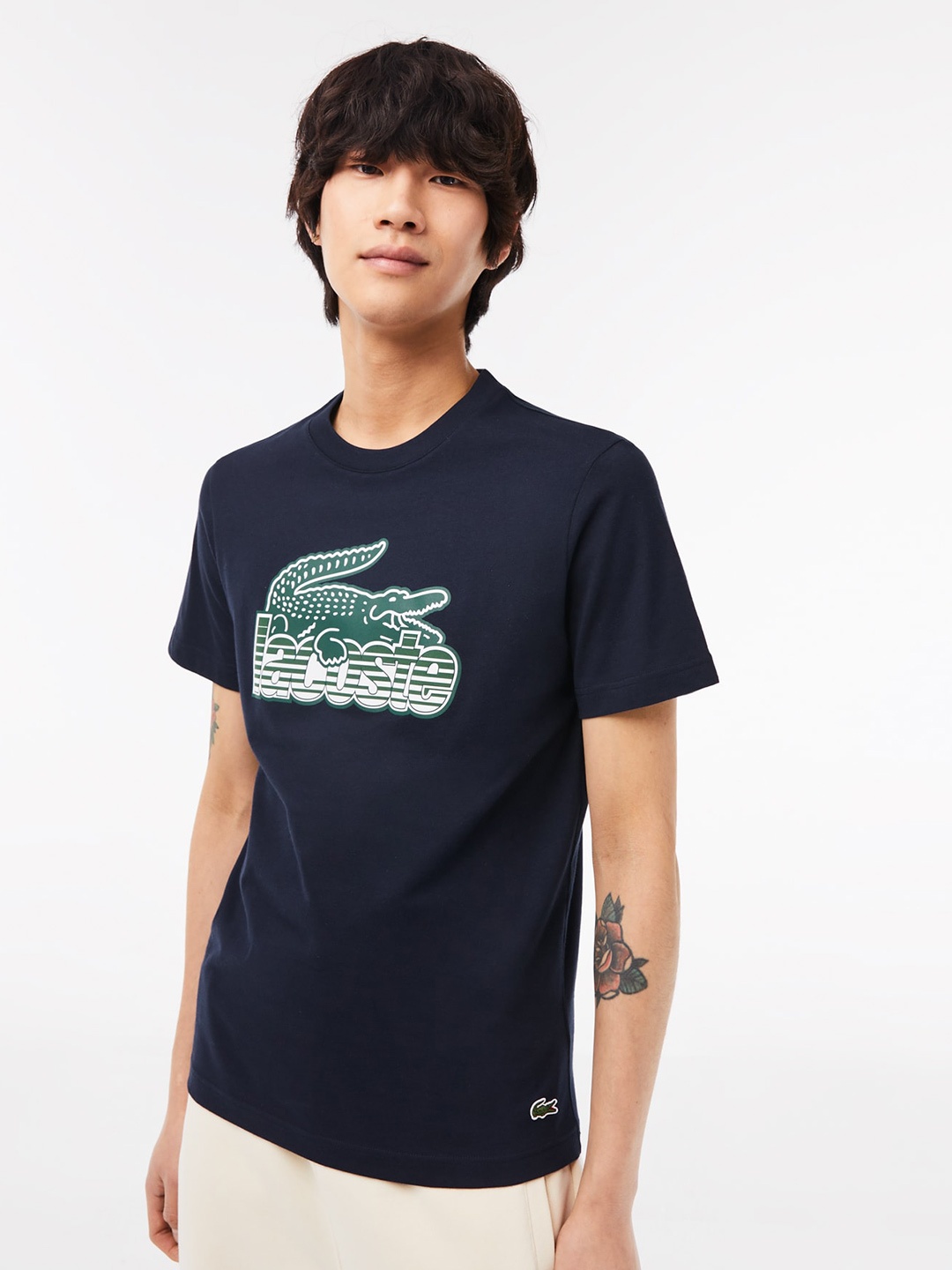 

Lacoste Men Graphic Printed Round Neck Cotton T-shirt, Navy blue
