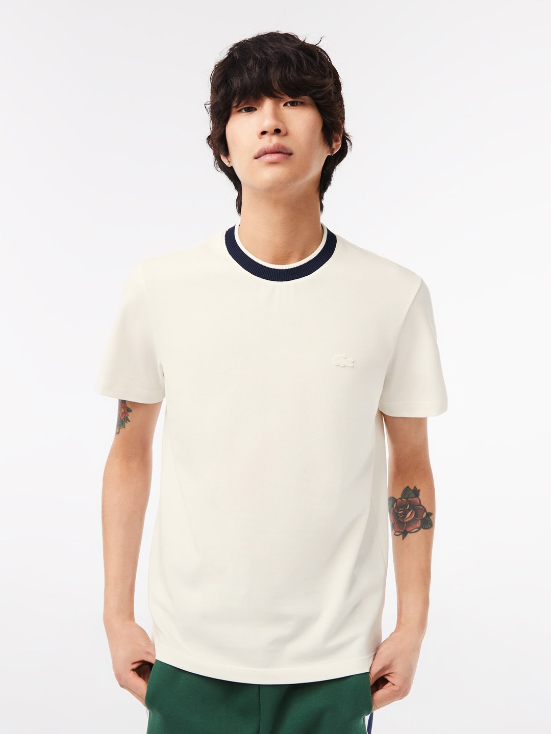 

Lacoste Men Round Neck Short Sleeve T-shirt, Off white