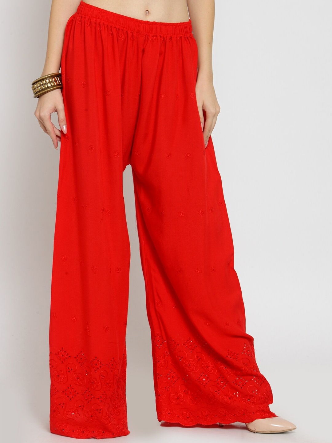 

Castle Lifestyle Women Self Design Wide Leg Palazzos, Red