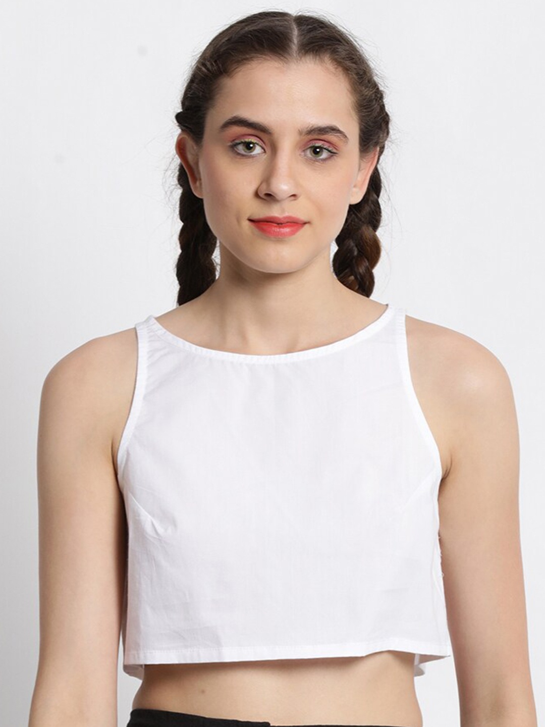 

GRASS by Gitika Goyal Boat Neck Sleeveless Cotton Crop Top, White