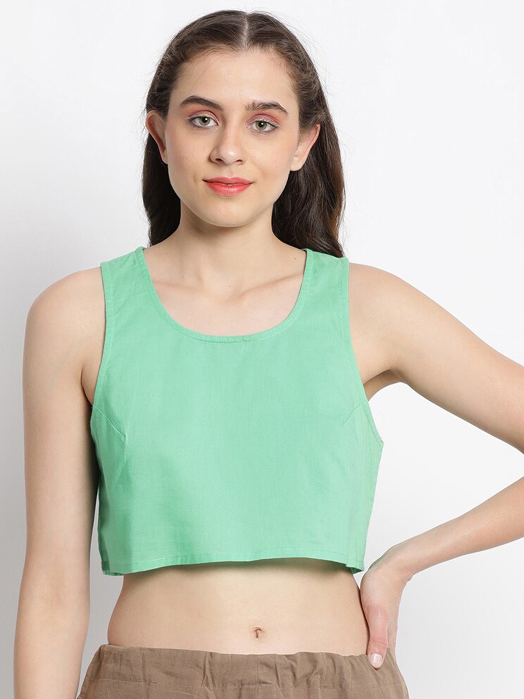 

GRASS by Gitika Goyal Cotton Crop Top, Green