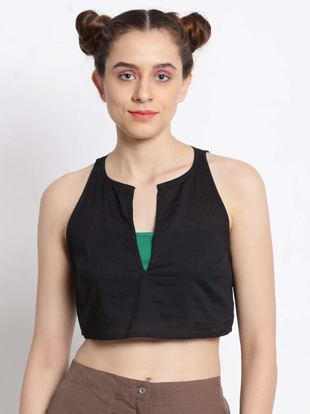 

GRASS by Gitika Goyal V-Neck Cotton Crop Top, Black