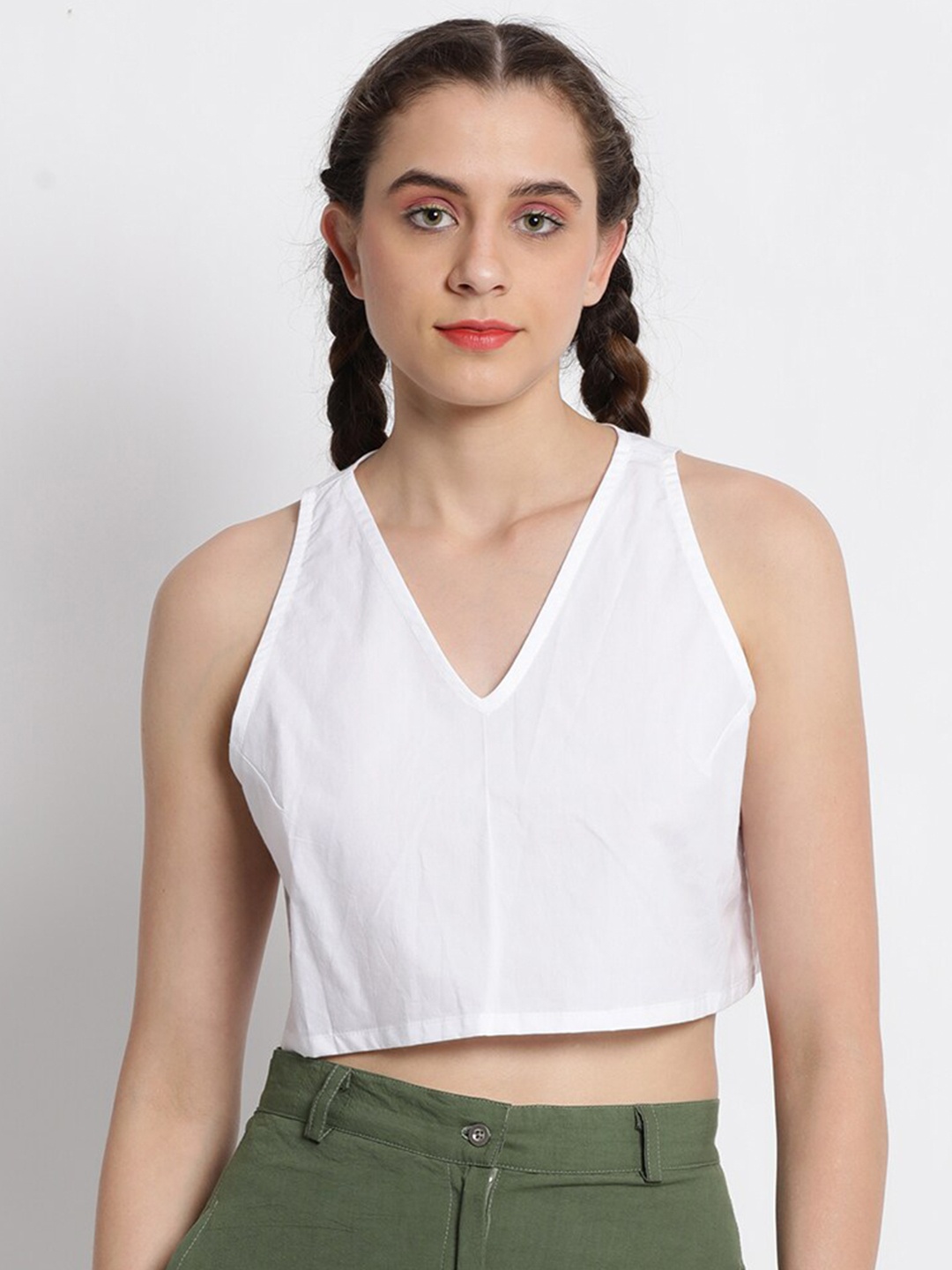 

GRASS by Gitika Goyal V Neck Sleeveless Crop Top, White