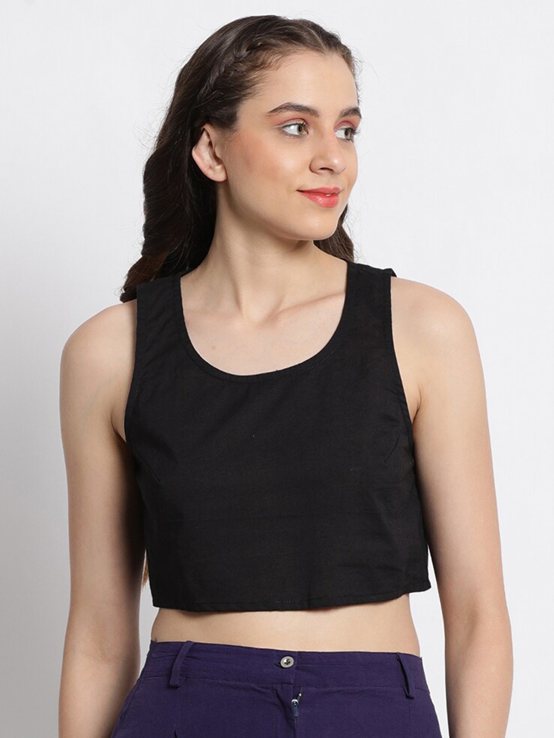 

GRASS by Gitika Goyal Sleeveless Cotton Boxy Crop Top, Black