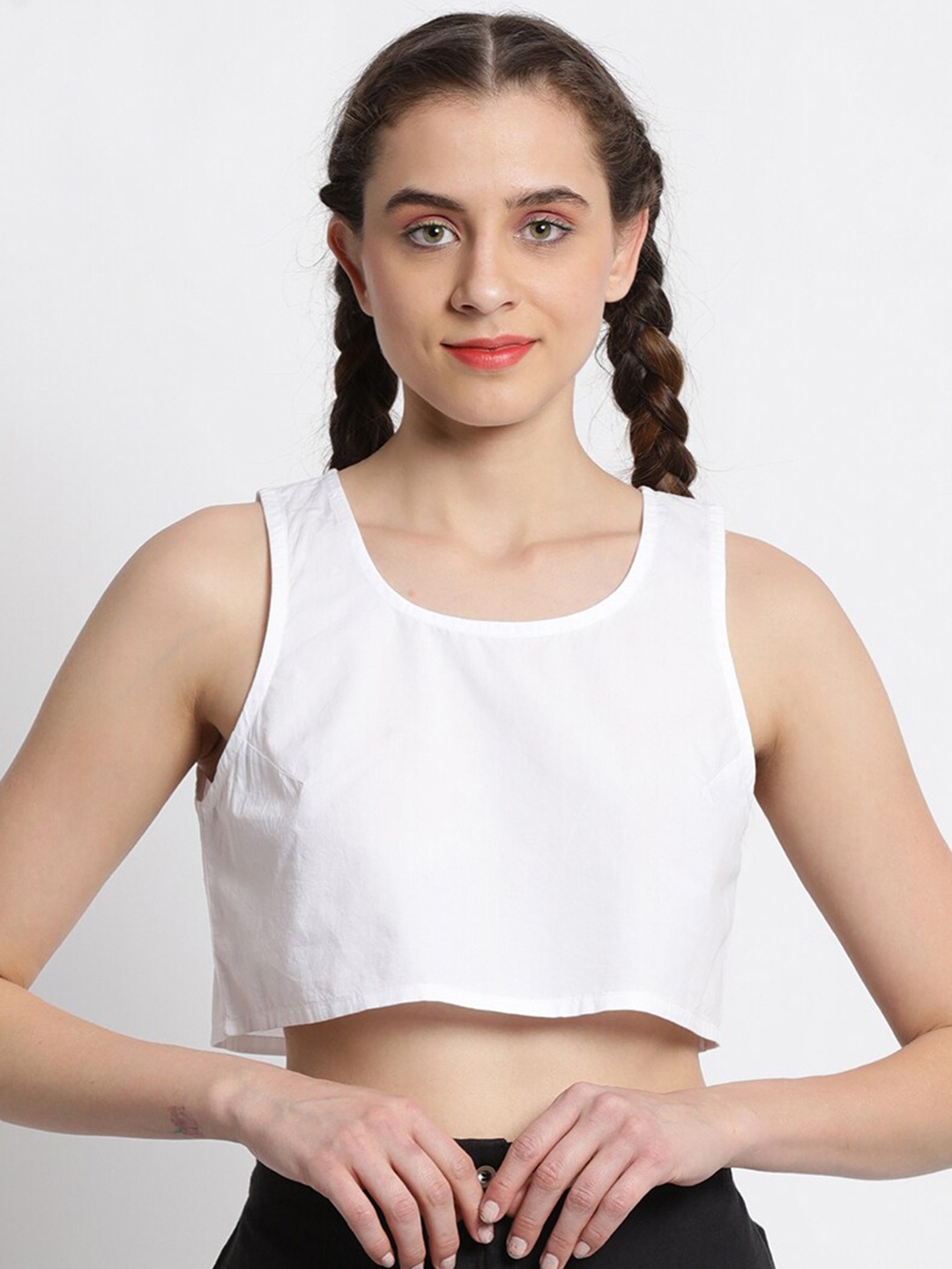 

GRASS by Gitika Goyal Round Neck Cotton Crop Top, White
