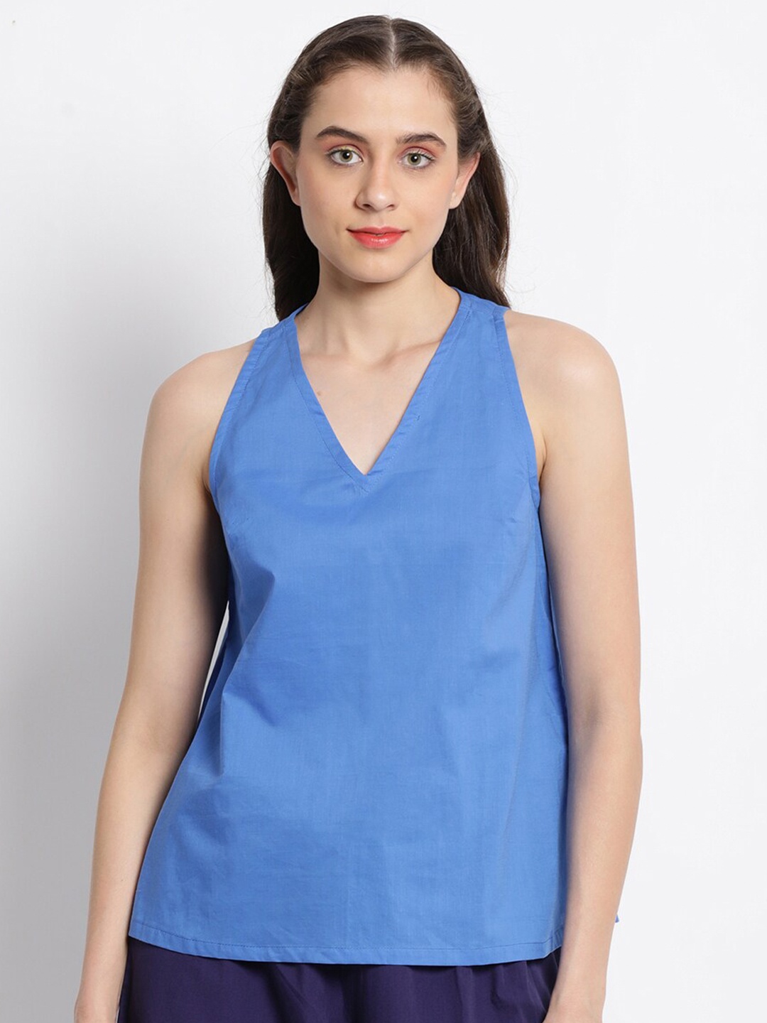 

GRASS by Gitika Goyal V-Neck Cotton Top, Blue