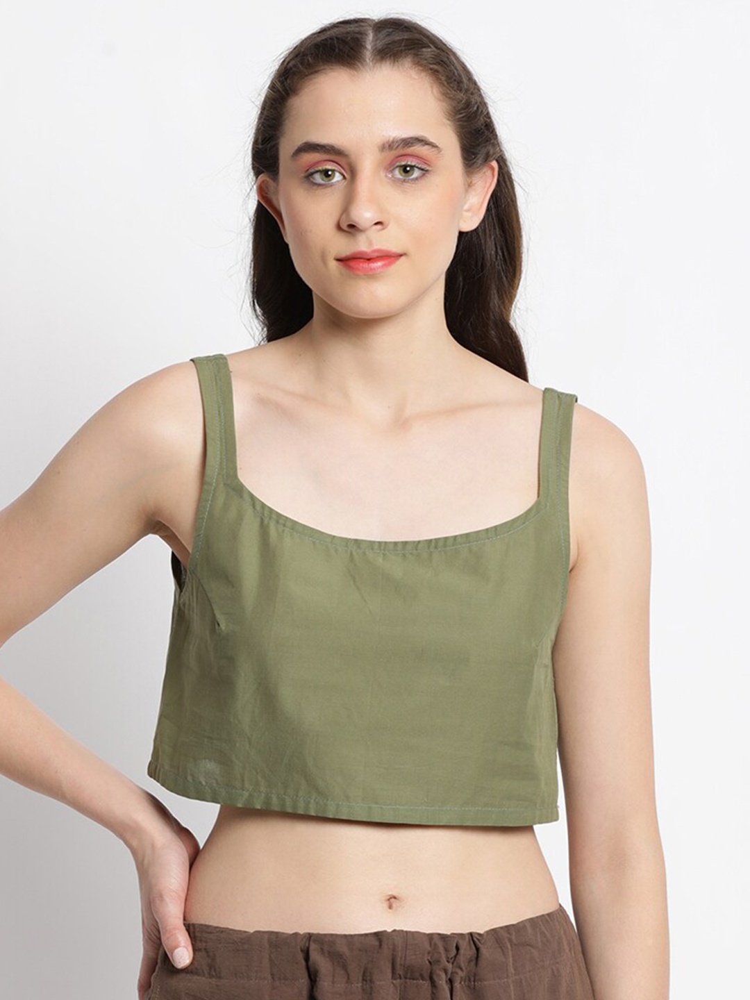 

GRASS by Gitika Goyal Shoulder Straps Crop Top, Olive