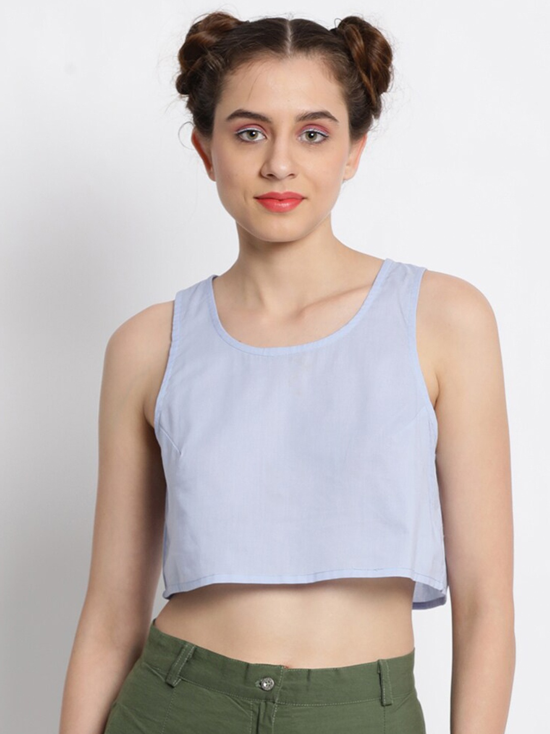 

GRASS by Gitika Goyal Round Neck Cotton Crop Top, Blue
