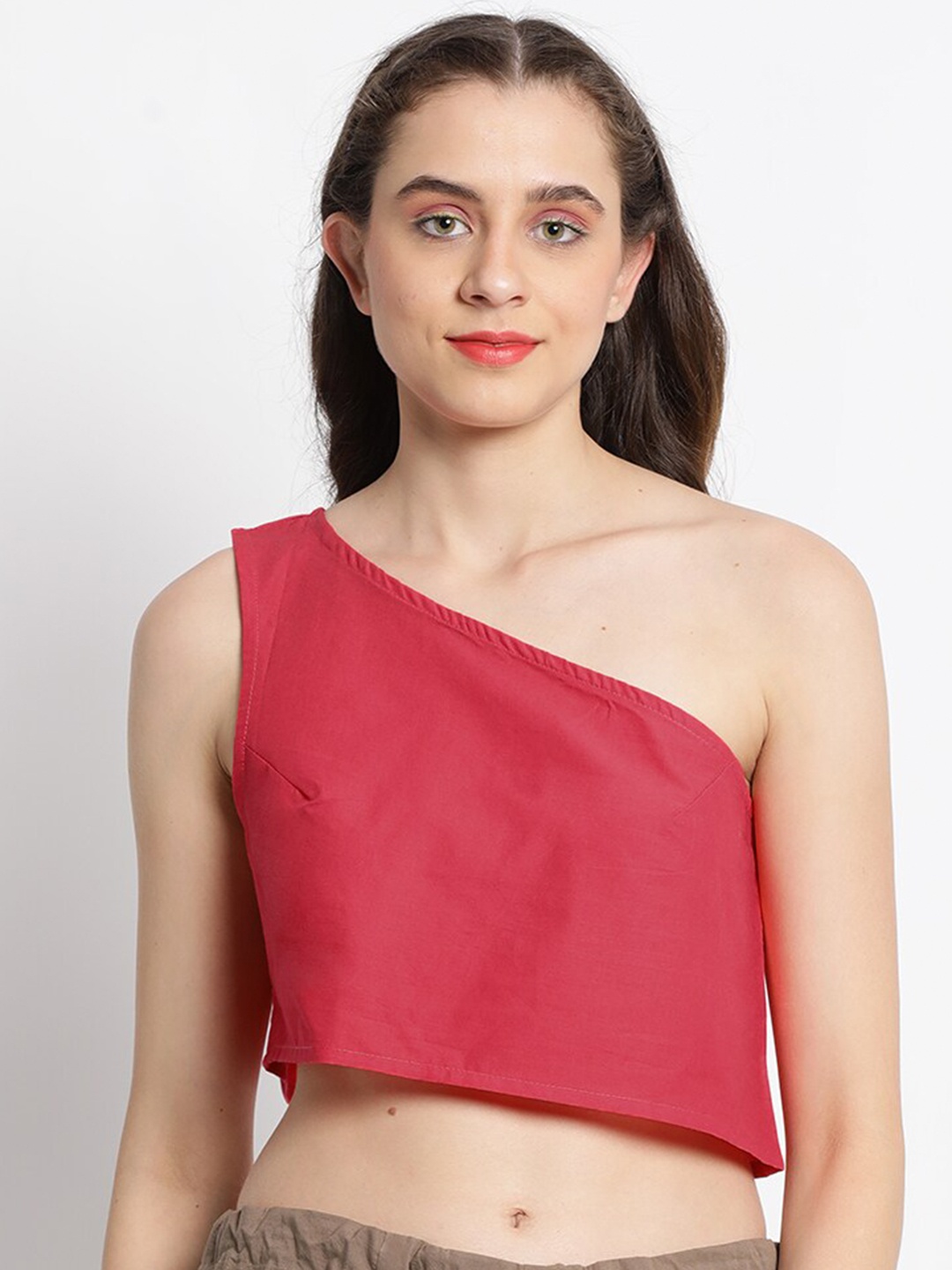 

GRASS by Gitika Goyal One Shoulder Cotton Crop Top, Red