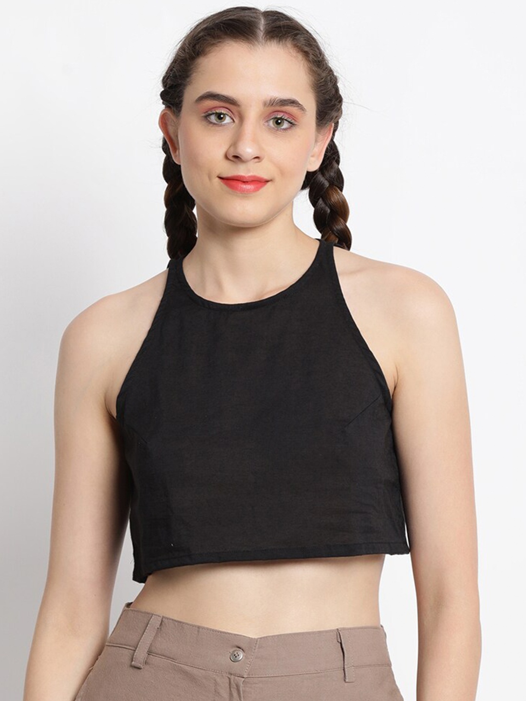 

GRASS by Gitika Goyal Cotton Styled Back Crop Top, Black