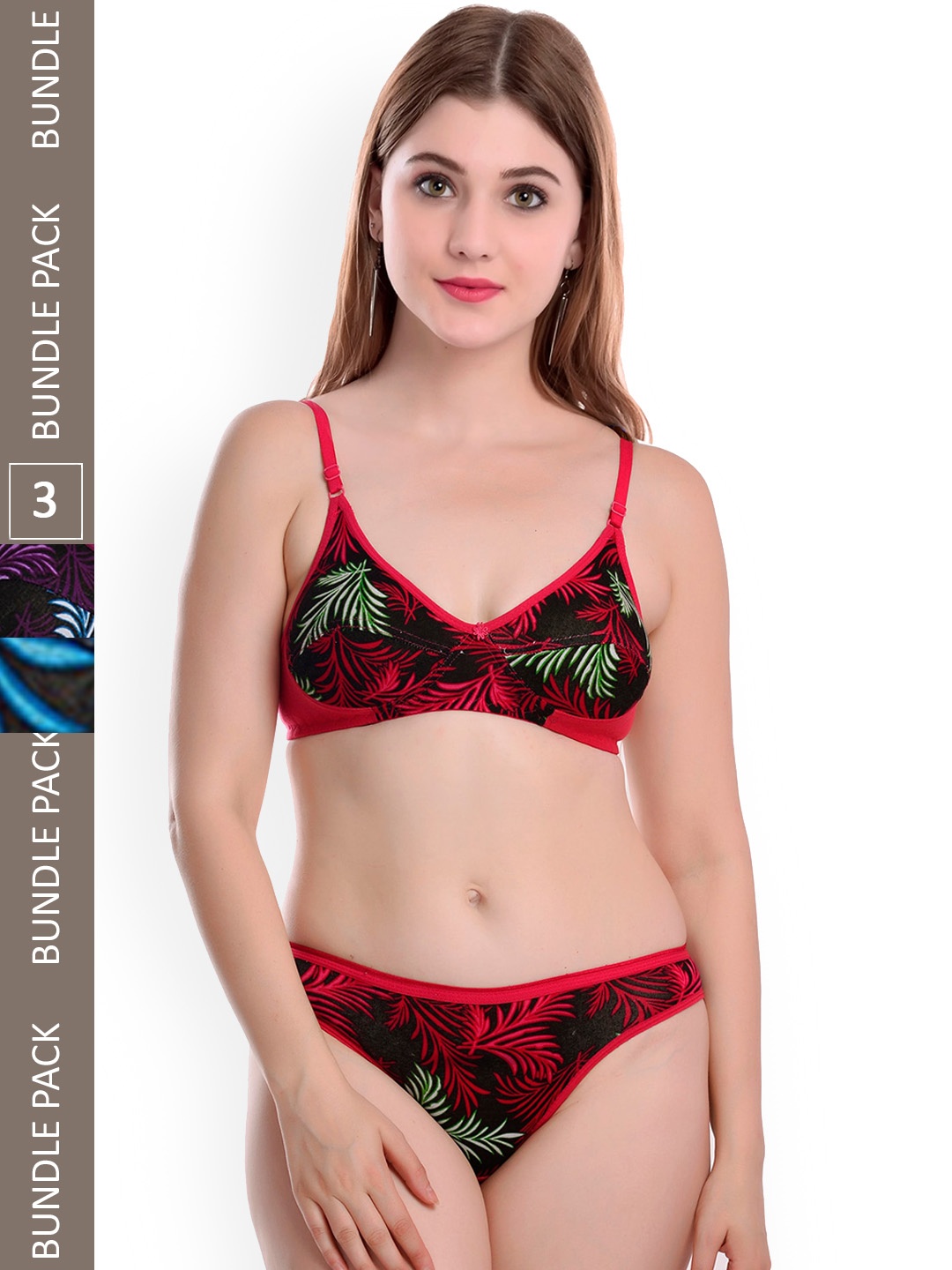 AROUSY Pack Of 2 Printed Cotton Lingerie Set, Red