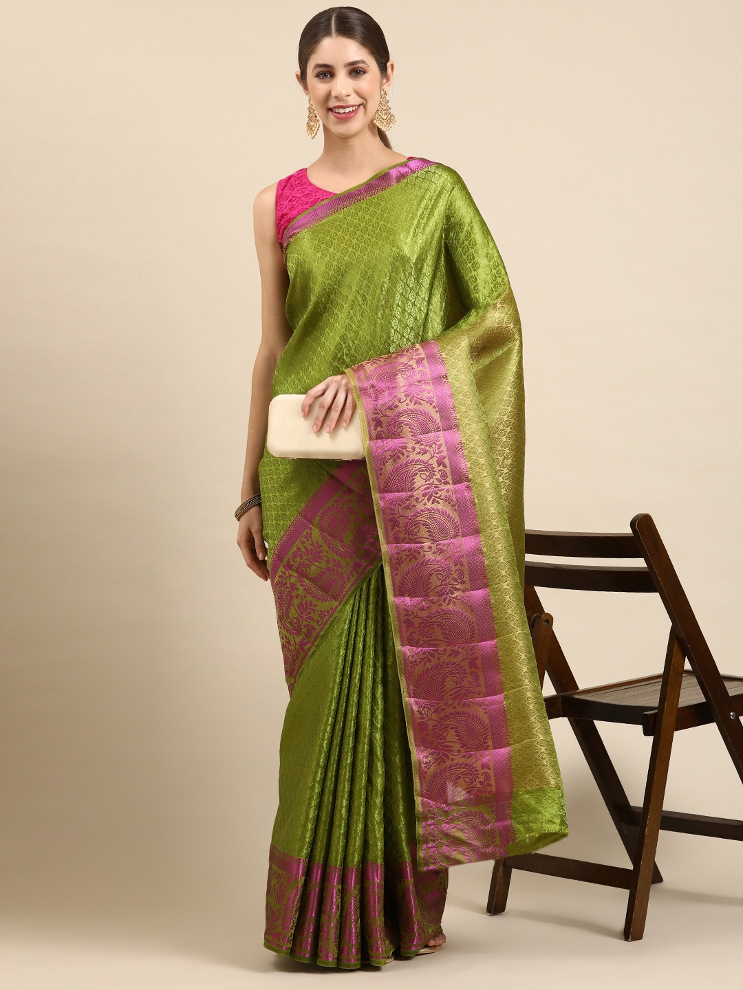 

Pothys Woven Design Jute Silk Saree, Green