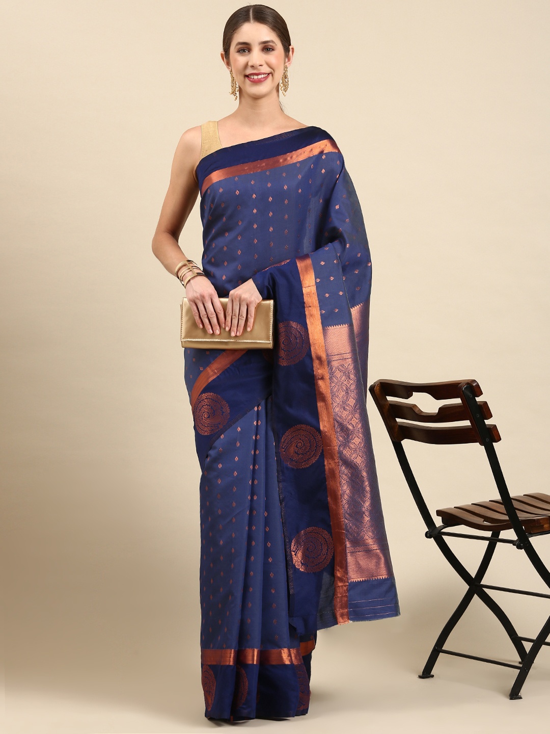 

Pothys Woven Design Art Silk Saree, Navy blue