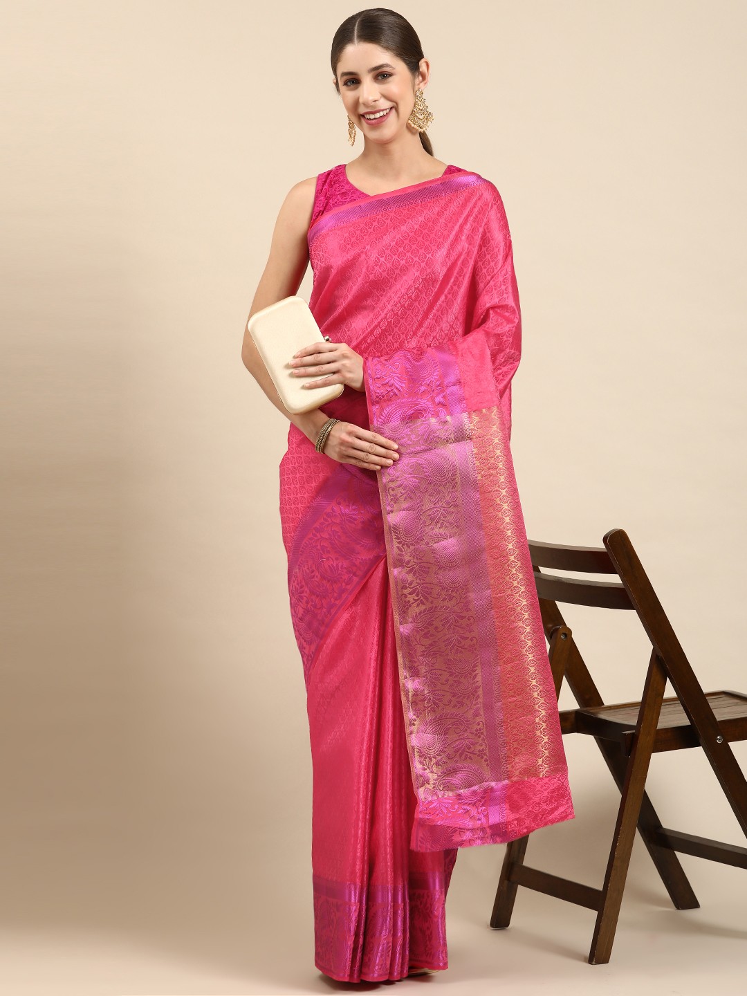 

Pothys Woven Design Jute Silk Saree, Pink