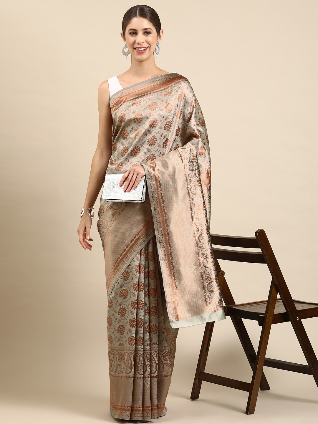 

Pothys Woven Design Jute Silk Saree, Grey
