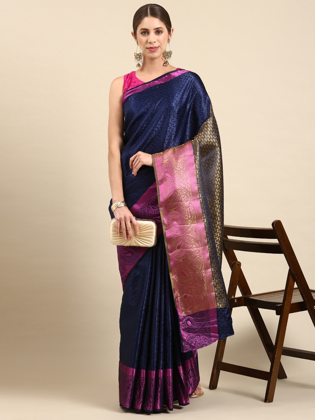 

Pothys Woven Design Jute Silk Saree, Navy blue