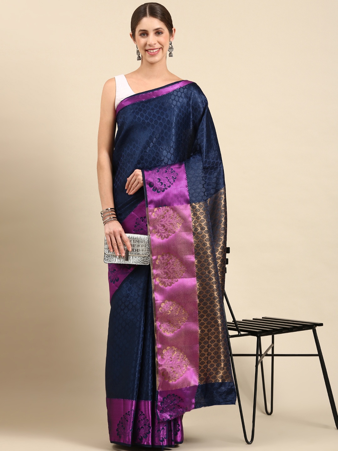 

Pothys Woven Design Jute Silk Saree, Navy blue