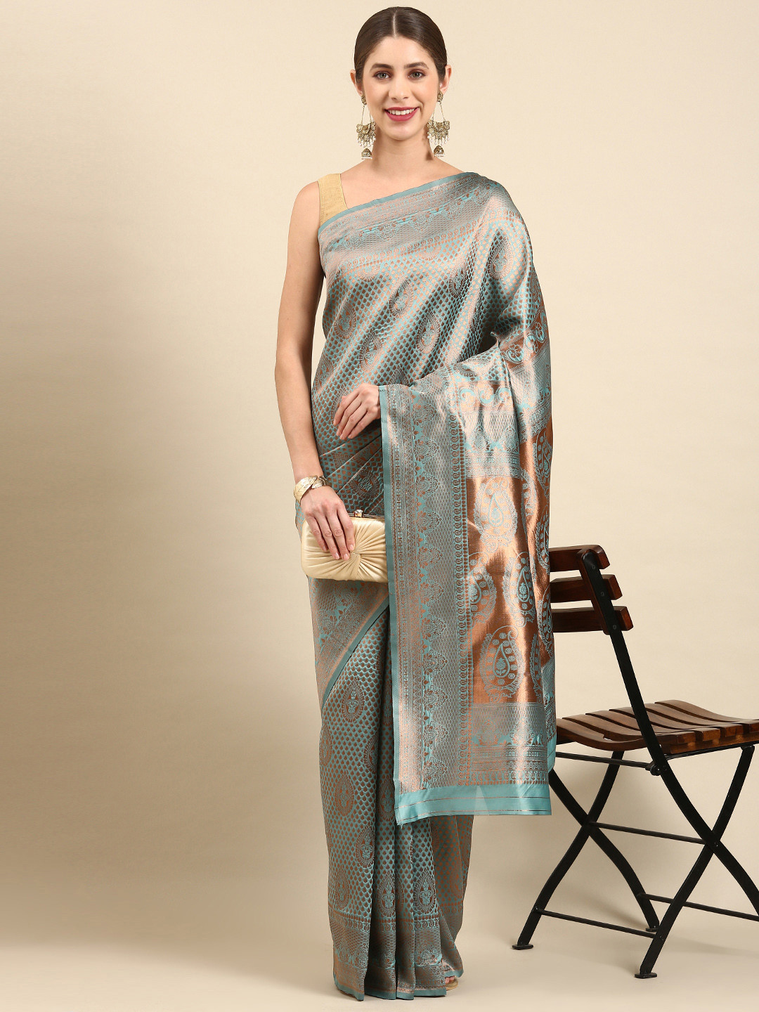 

Pothys Woven Design Jute Silk Saree, Blue