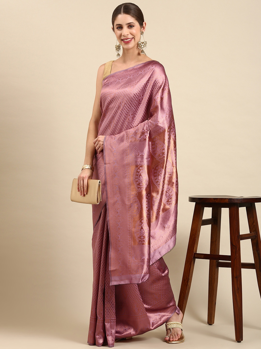 

Pothys Woven Design Jute Silk Saree, Mauve