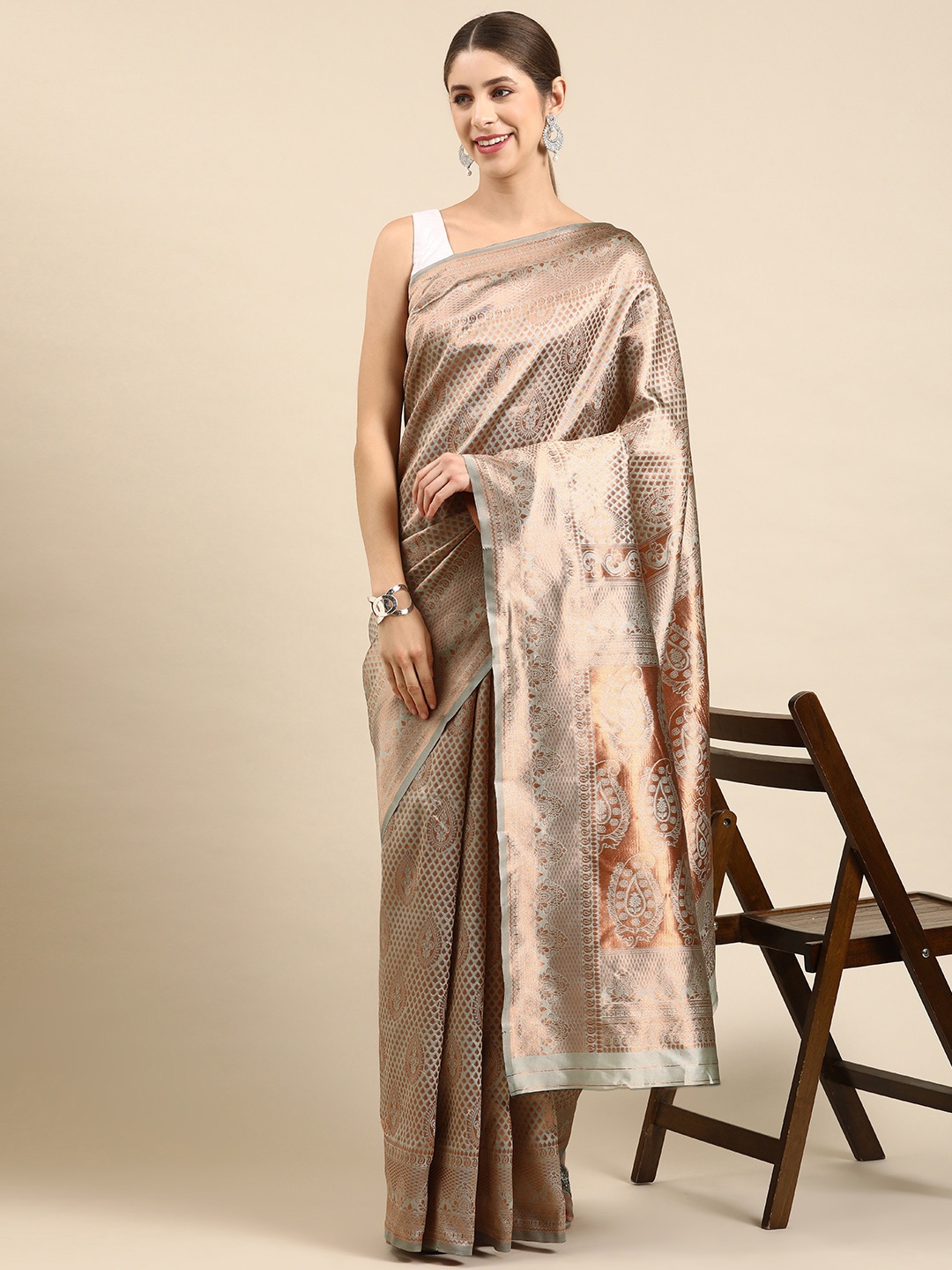 

Pothys Woven Design Jute Silk Saree, Grey