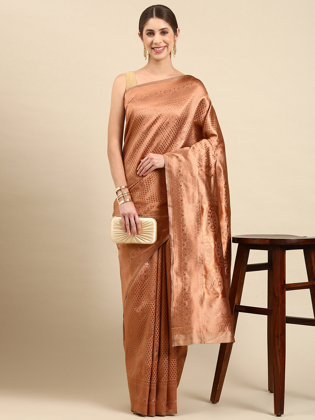 

Pothys Woven Design Jute Silk Saree, Copper