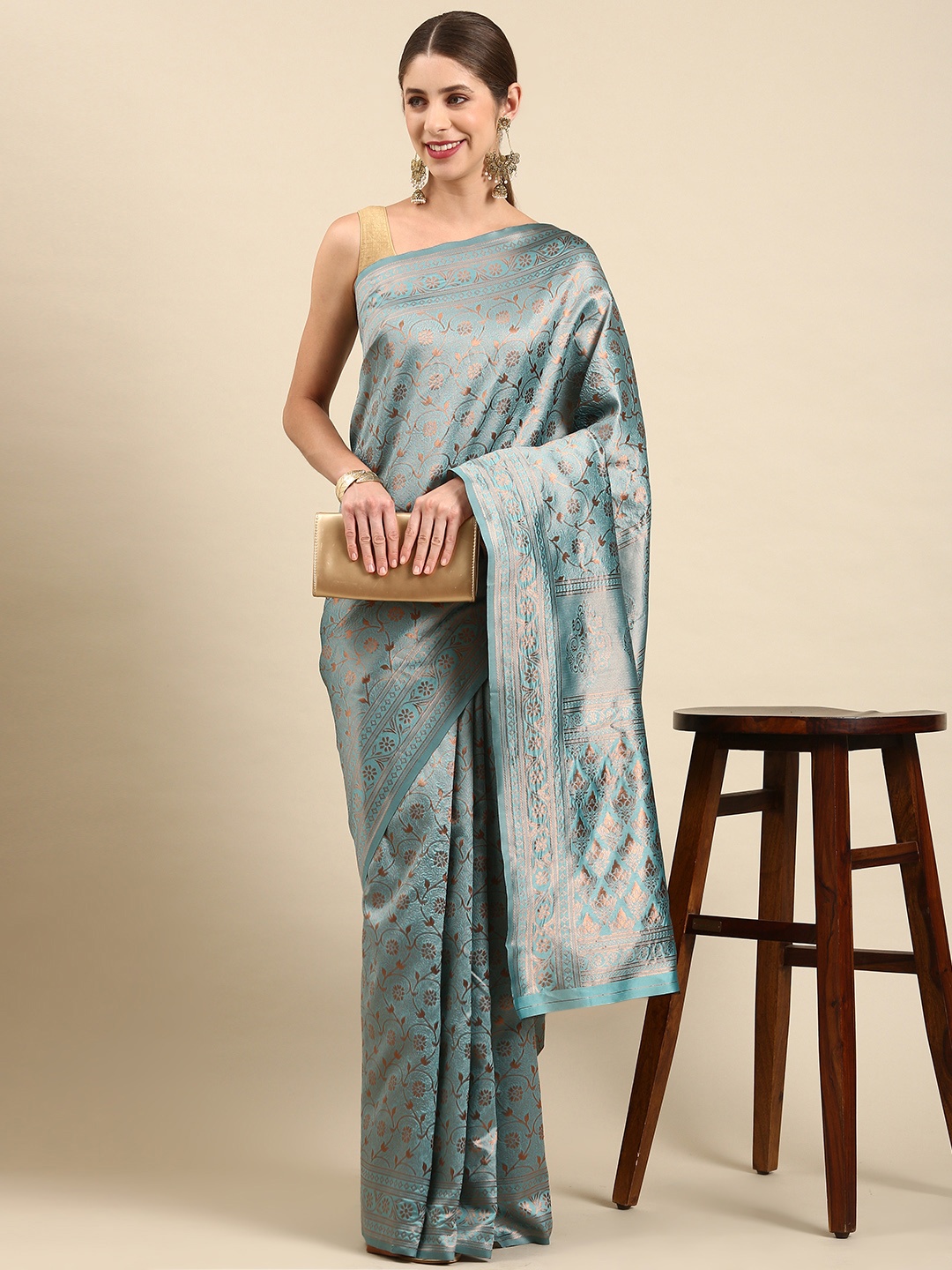 

Pothys Floral Jute Silk Saree, Blue