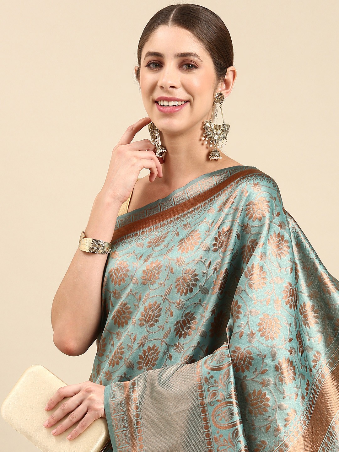 

Pothys Floral Jute Silk Saree, Blue