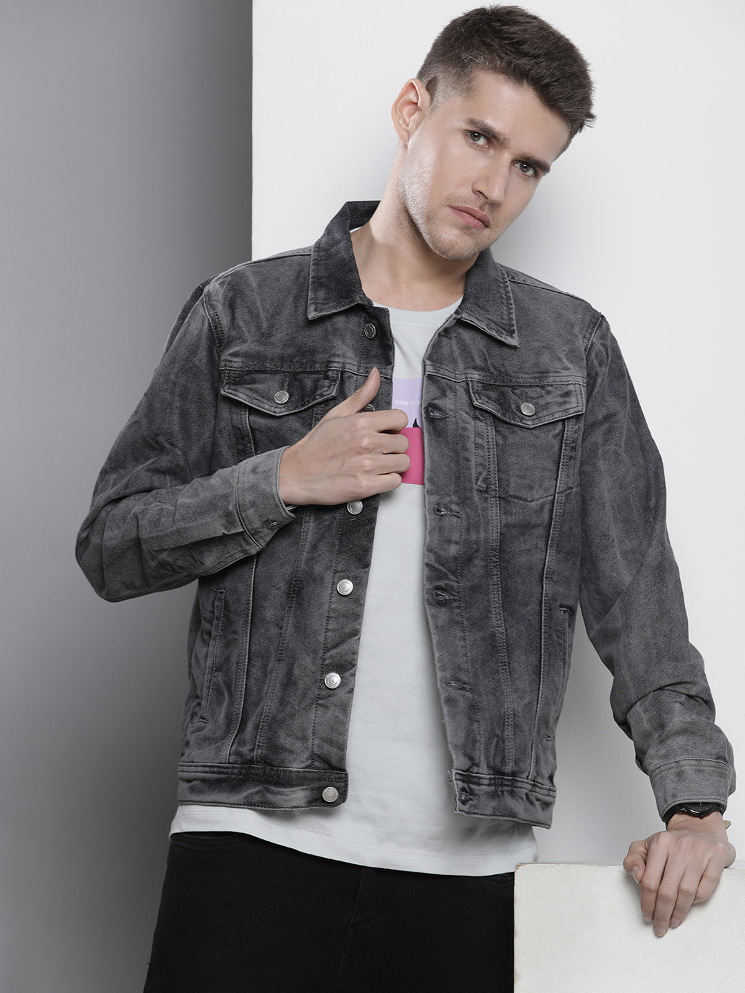 

The Indian Garage Co Solid Denim Jacket, Grey
