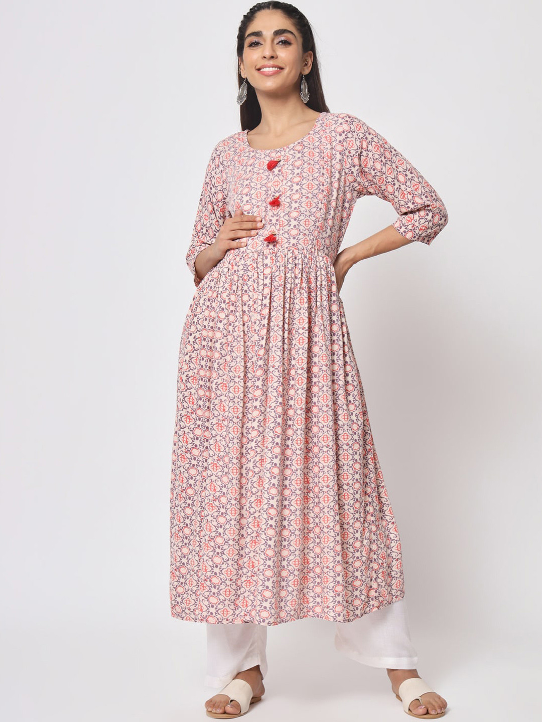 

Aujjessa Ethnic Motif Printed Maternity Anarkali Kurta, Off white