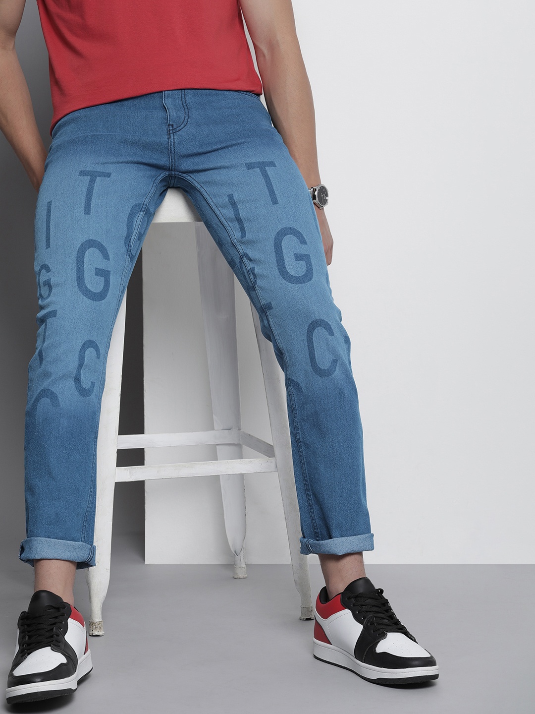 

The Indian Garage Co Slim Fit Light Fade Printed Stretchable Jeans, Blue