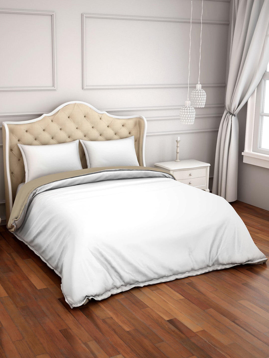 

SPACES Hygro Hygro White & Brown 300 TC Cotton Double King Duvet Cover