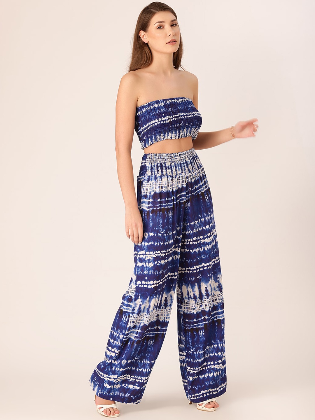 

DressBerry Tie & Dye Printed Tube Top & Palazzo Co-Ord Set, Blue
