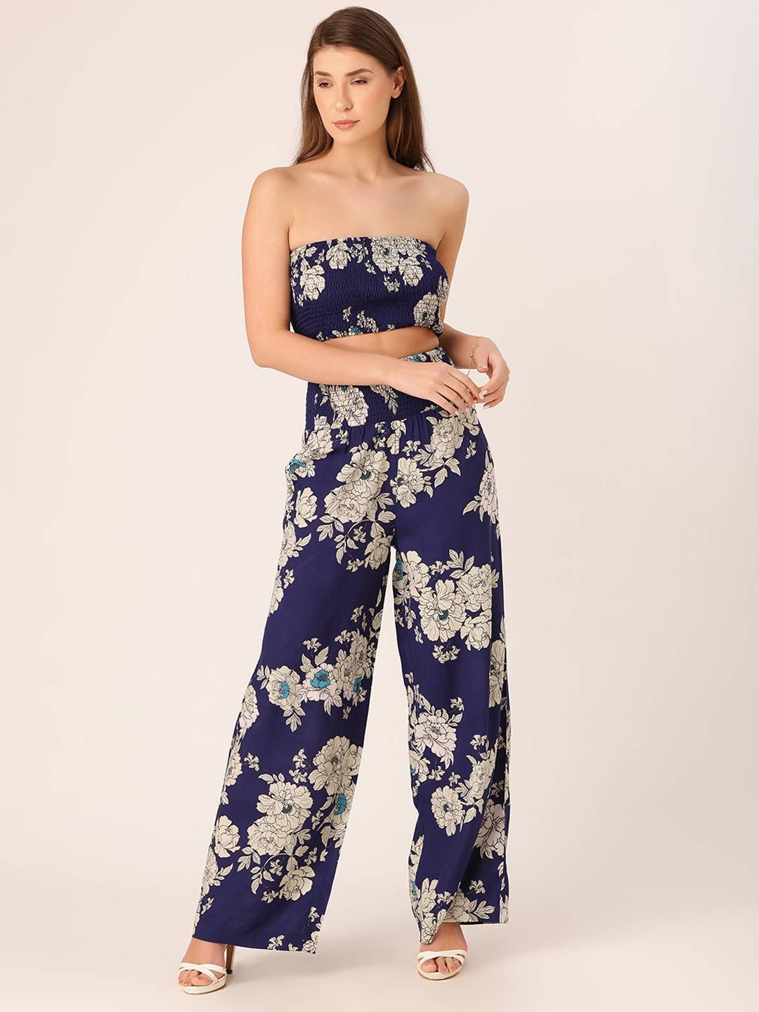 

DressBerry Floral Printed Strapless Co-Ord Set, Blue