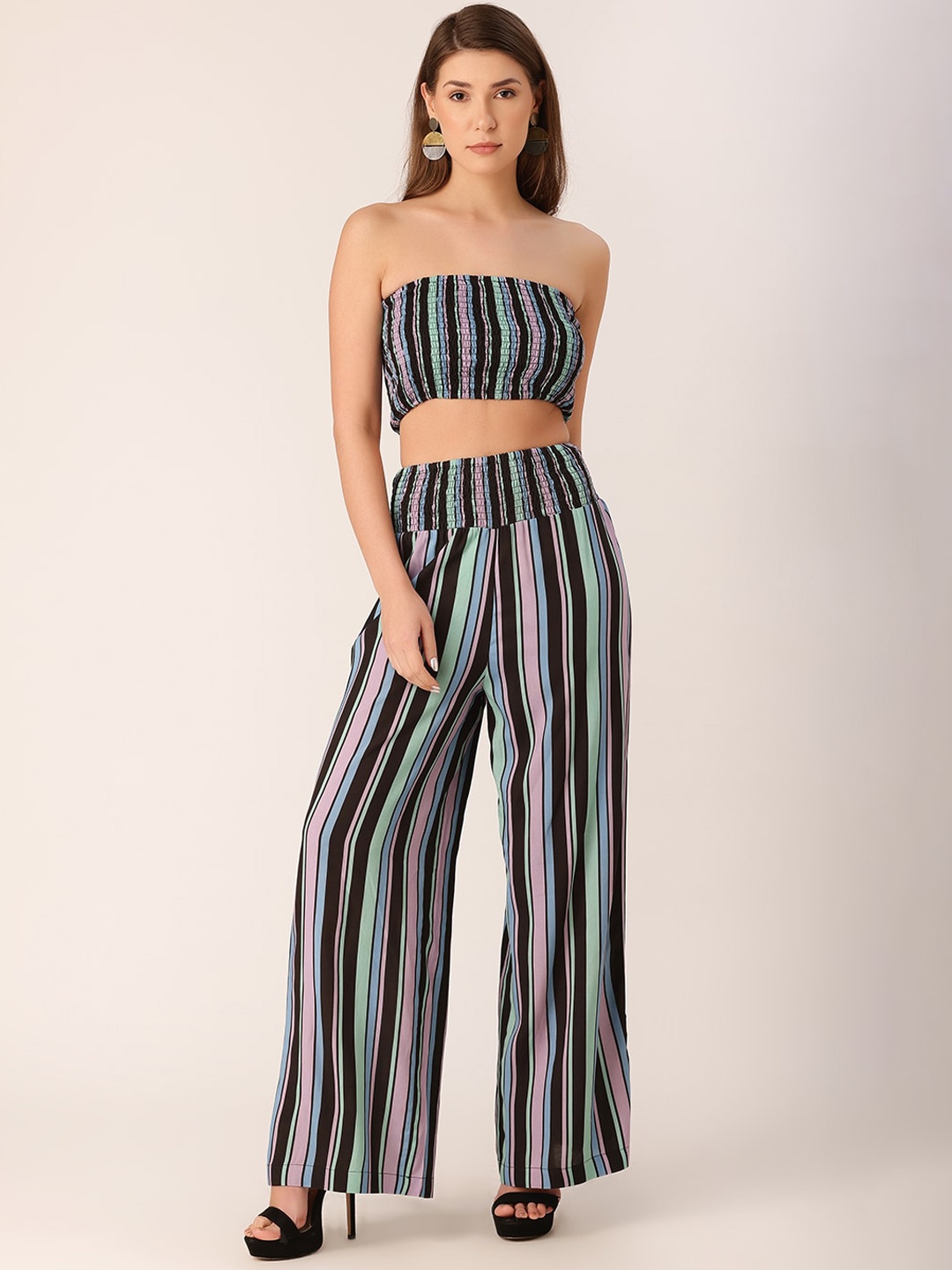 

DressBerry Striped Strapless Co-Ord Set, Black
