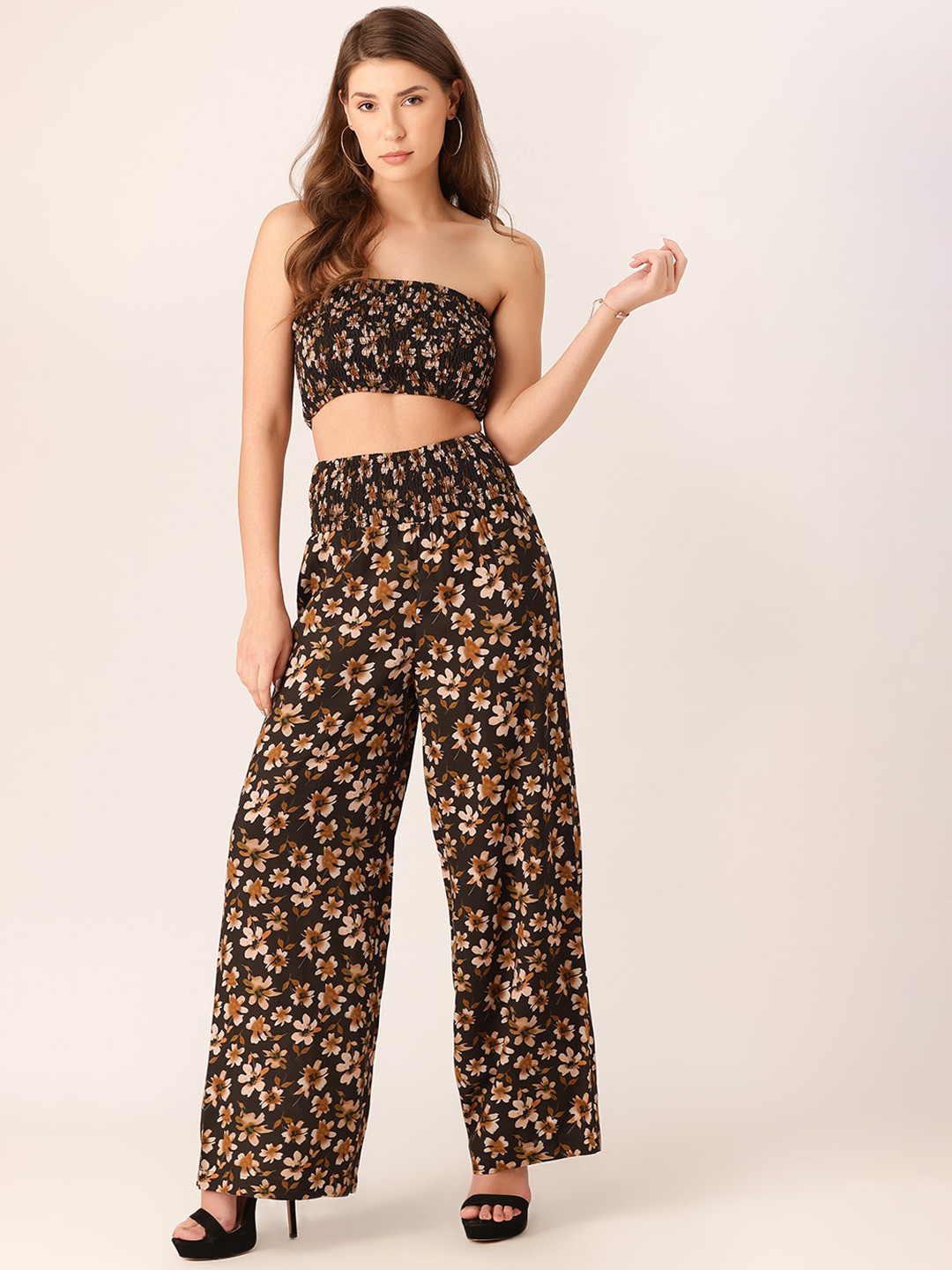 

DressBerry Floral Printed Strapless, Coffee brown