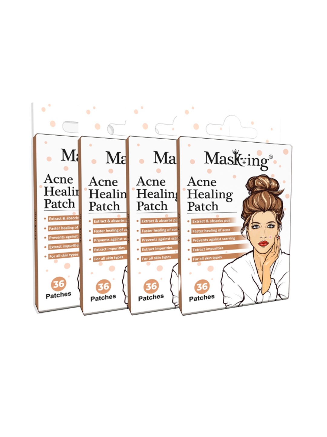 

MasKing Set Of 4 Waterproof Acne Healing Patch-144Patches, White