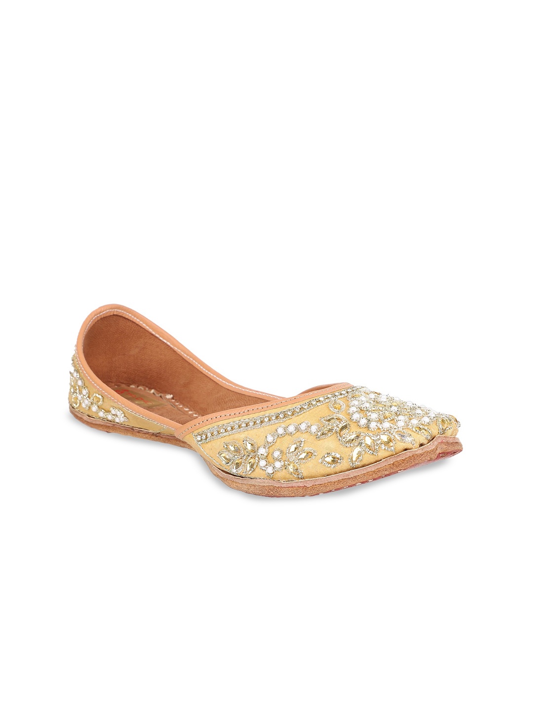 

Ta Chic Women Embellished Leather Ethnic Mojaris Flats, Gold