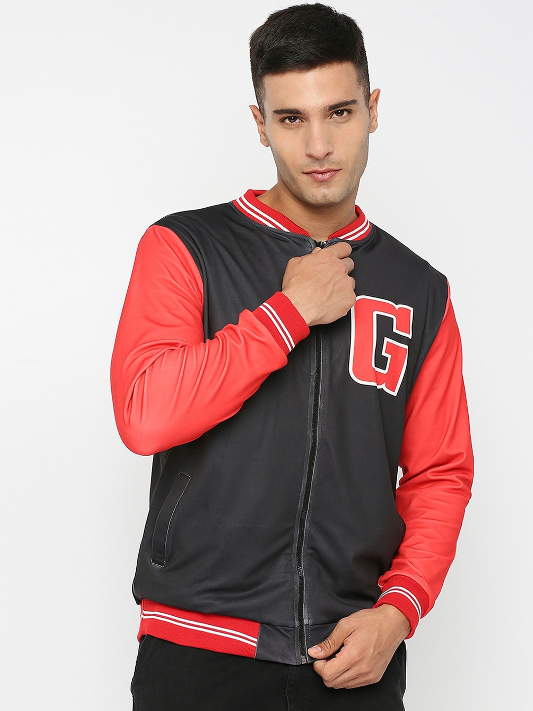 

GullyActive Men Henley Collar Lightweight Outdoor Dry-Fit Varsity Jacket, Red