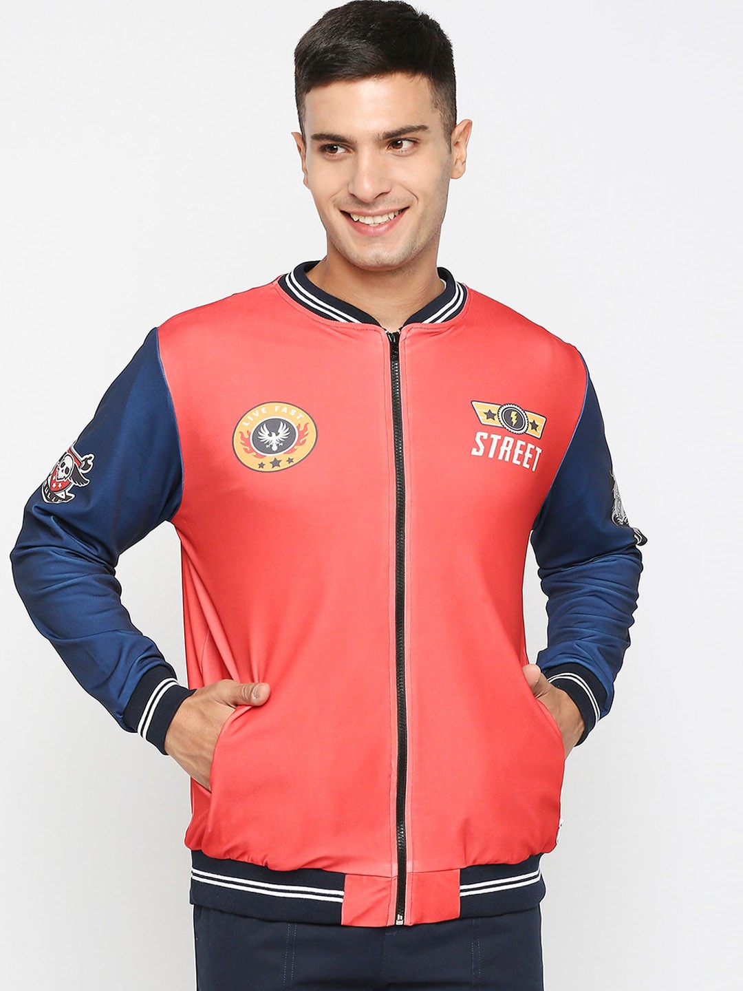 

GullyActive Lightweight Printed Varsity Jacket, Red