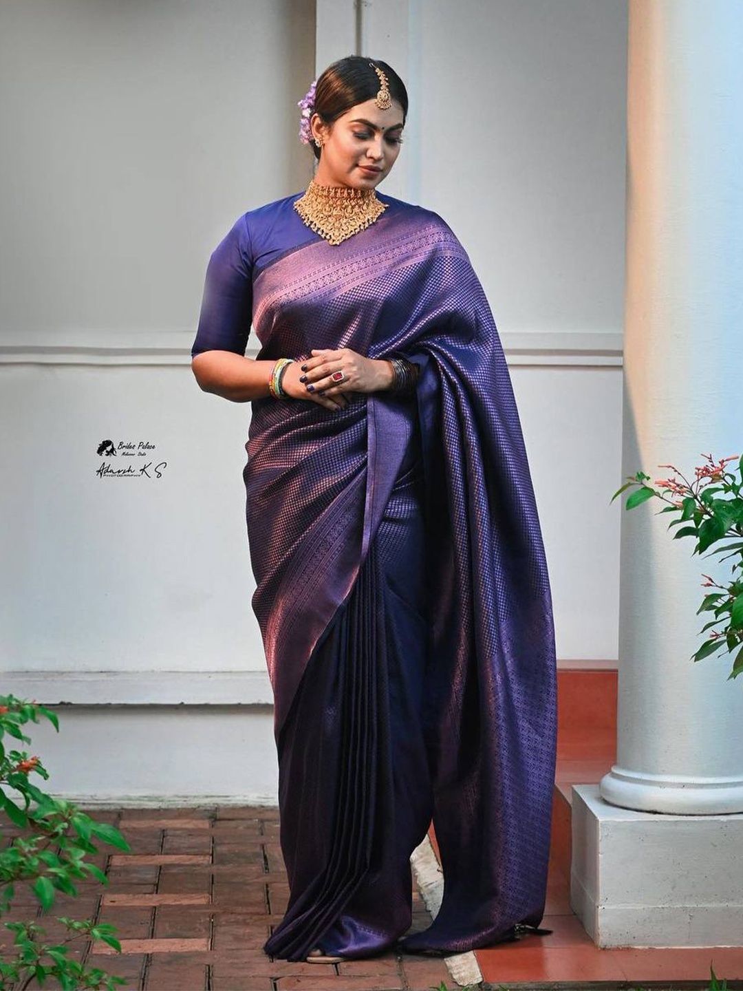 

TIEXA Ethnic Motifs Woven Design Zari Pure Silk Banarasi Saree, Violet