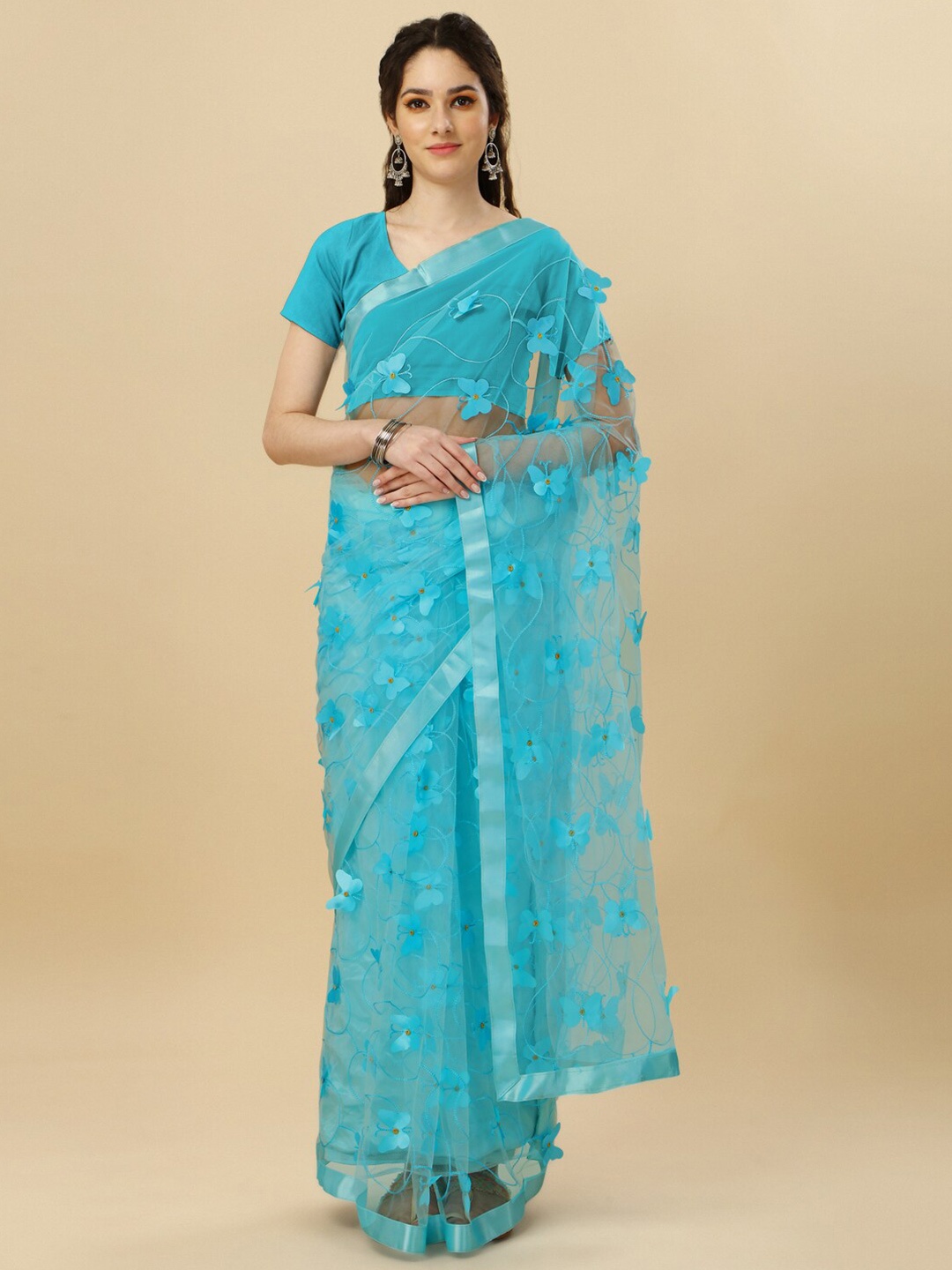 

TIEXA Embellished Pure Silk Banarasi Sheer Saree, Blue