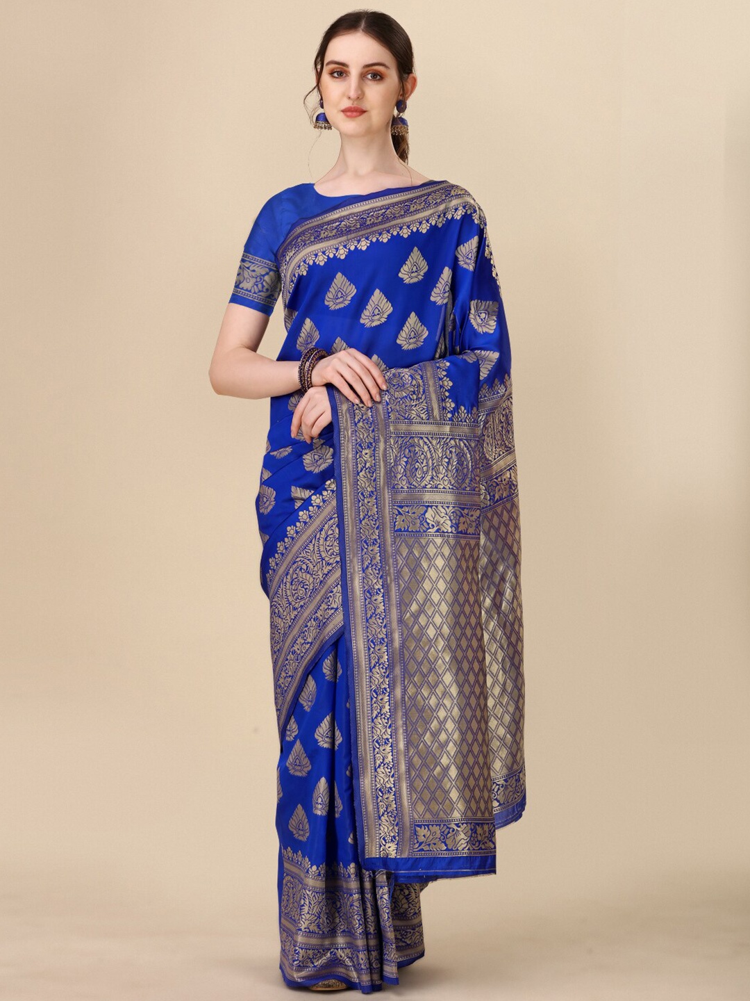 

TIEXA Woven Design Zari Pure Silk Banarasi Saree, Blue