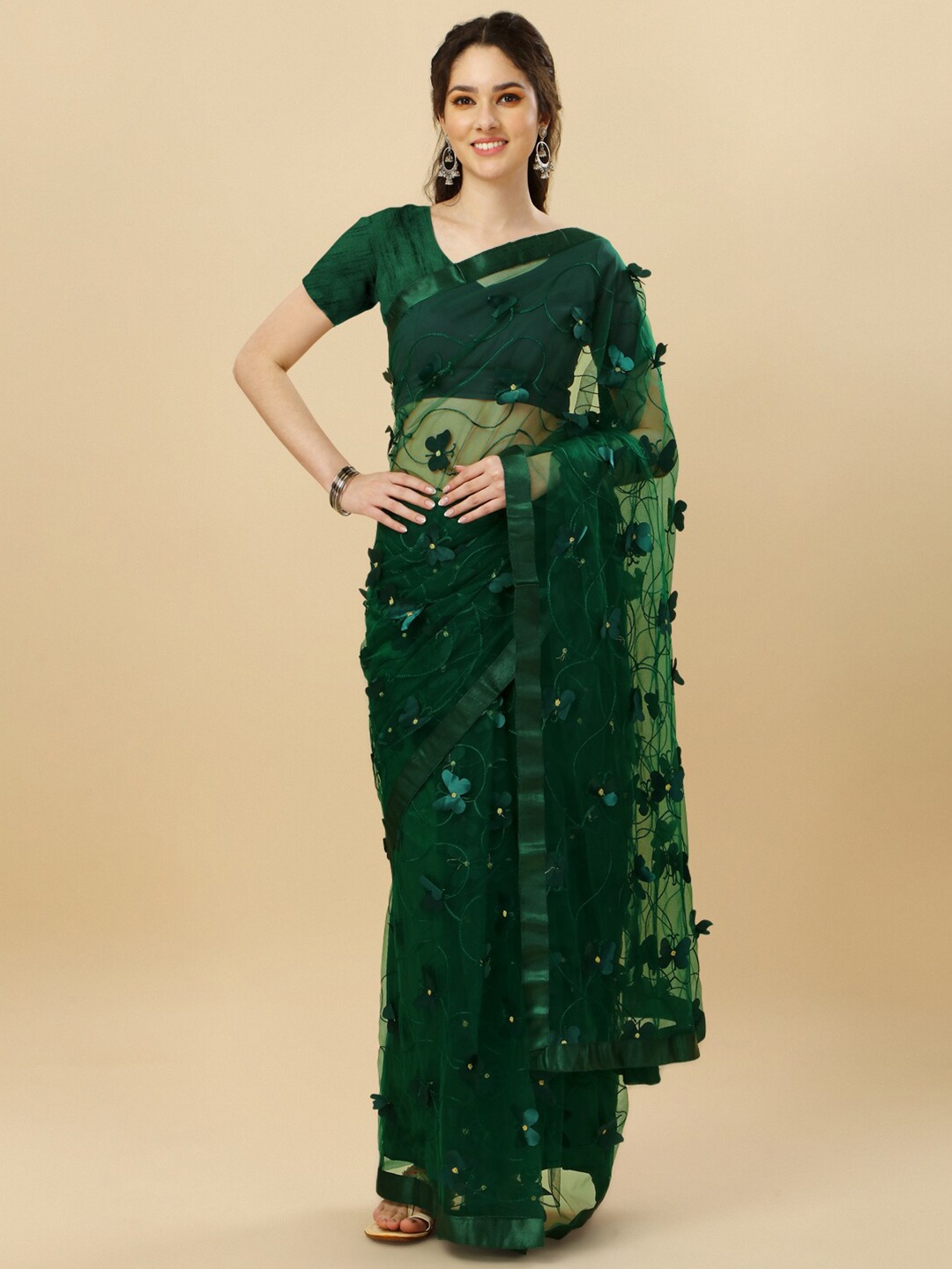 

TIEXA Embellished Saree, Green