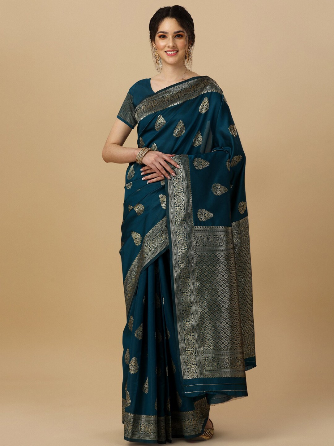 

TIEXA Woven Design Zari Pure Silk Banarasi Saree, Blue